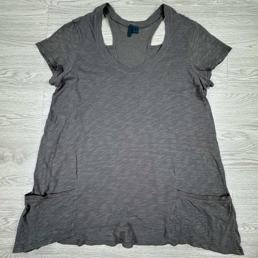 Left of Center Womens Tunic Top Charcoal‎ Gray Large Racerback Pockets